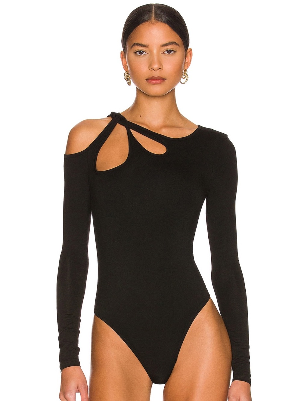 New With Tags! Revolve Black Asymmetric Cutout Long-Sleeve Bodysuit